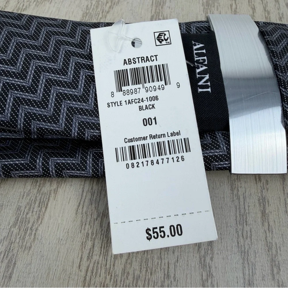 738 Alfani Men's Tie Abstract 001 Black $55 Chevron Polyester 1afc24-1006
